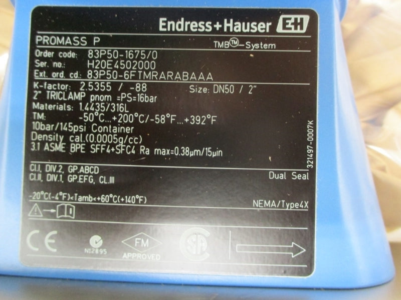 ENDRESS+HAUSER 83P50-1675/0 85-260VAC 145PSI 2" NSMP