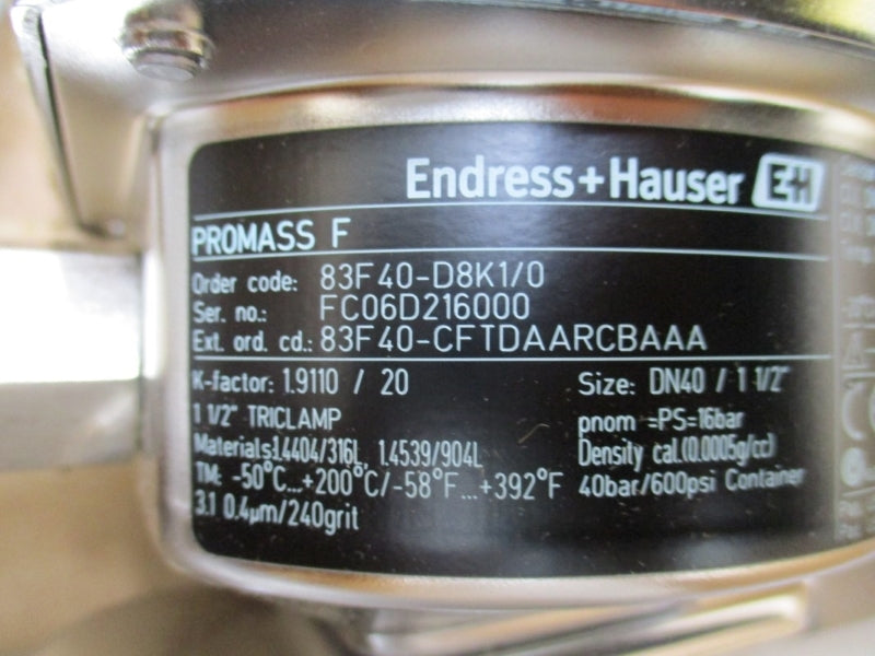 ENDRESS+HAUSER 83F40-D8K1/0 85-260VAC 600PSI 1-1/2" NSMP