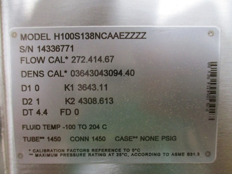 MICRO MOTION H100S138NCAAEZZZZ 17.3V NSMP