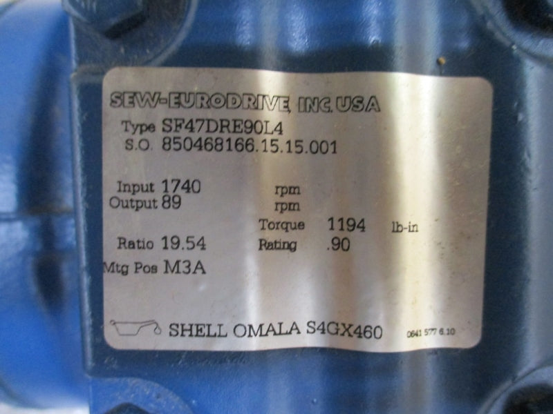 SEW EURODRIVE SF47DRE90L4 230/460V 5.70/2.85A NSMP