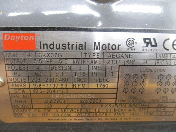 DAYTON 3KX07G 208-230/460V 19.8-17.9/9.0A NSMP