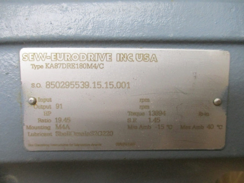 SEW EURODRIVE KA87DRE180M4/C 230/460V 47.5/24.0A NSMP
