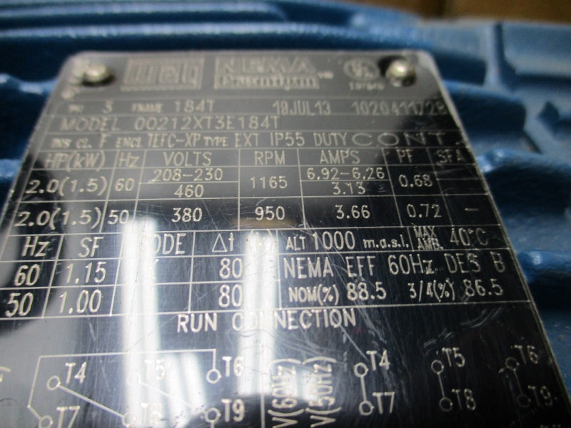 WEG 00212XT3E184T 208-230/460V 6.92-6.26/3.13A NSMP