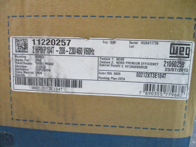 WEG 00212XT3E184T 208-230/460V 6.92-6.26/3.13A NSMP