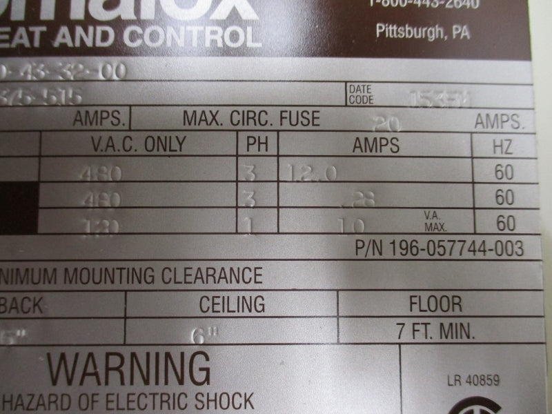 CHROMALOX LUH-D-10-43-32-00 004-303375-515 480VAC 12.0A NSMP