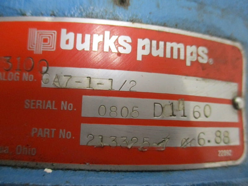 BURKS PUMPS GA7-1-1/2 213325-7 W/ BALDOR JMSM3711T-2 230V 28.7A NSNP