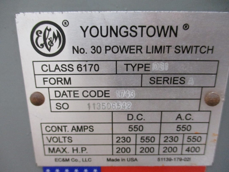 EC&M 6170DG1 POWER LIMIT SWITCH SER. A 230/550VAC 550A NSNP