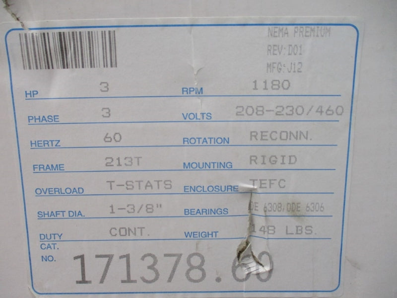LEESON C213T11FB1D 171378.60 208-230/460V 9.8-9.4/4.7A NSMP