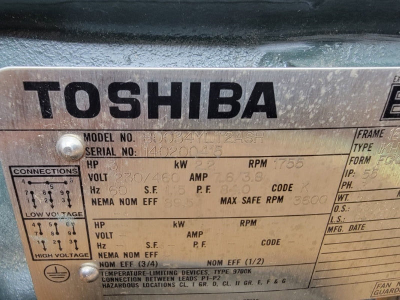 TOSHIBA B0034YLT2ASH 230/460V 7.6/3.8A NSMP