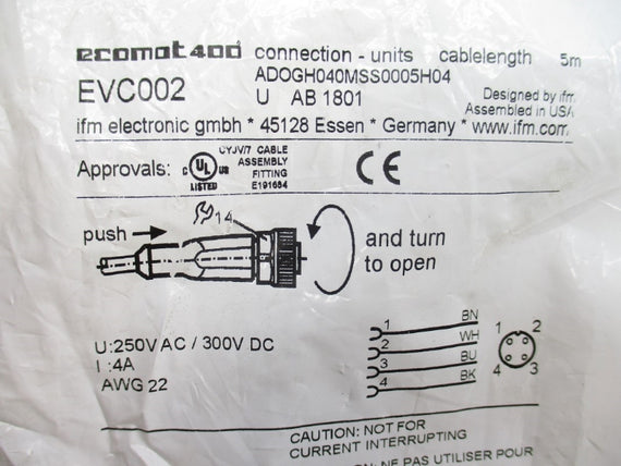 IFM EFECTOR EVC002 ADOGH040MSS0005H04 250VAC/DC 4A NSMP