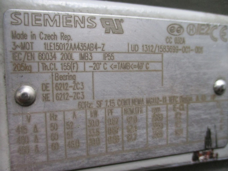 SIEMENS 1LE15012AA435AB4-Z 480V 52A NSNP