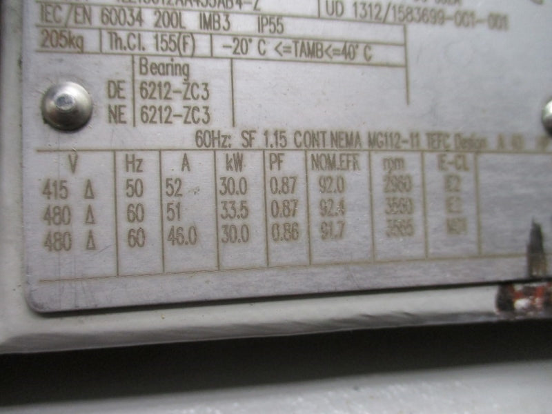 SIEMENS 1LE15012AA435AB4-Z 480V 52A NSNP