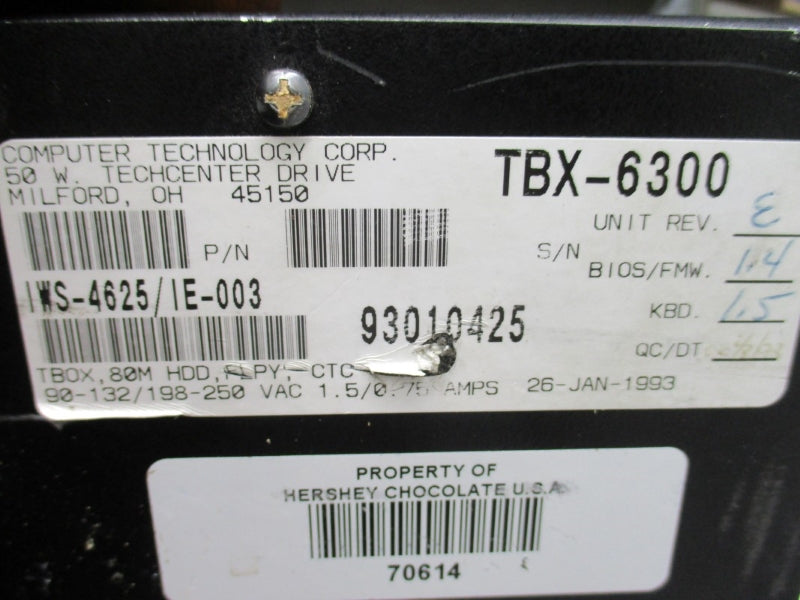 COMPUTER TECHNOLOGY TBX-6300 IWS-4625/IE-003 90-132/198-250VAC 1.5/0.75A NSNP