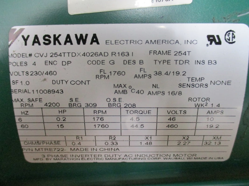 MARATHON 254TTDX4026 15HP 254T 230/460V 38.4/19.2A NSMP