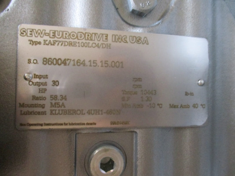 SEW-EURODRIVE KAF77DRE100LC4/DH 230/460V 12.9/6.5A NSMP