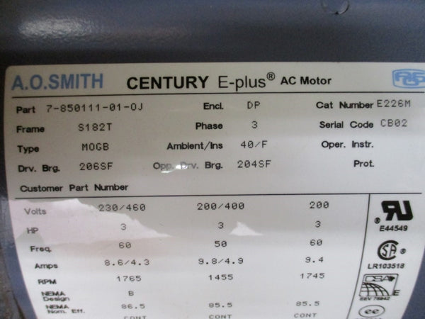 A.O.SMITH 7-850111-01-OJ 230/460V 9.8/4.9A NSMP