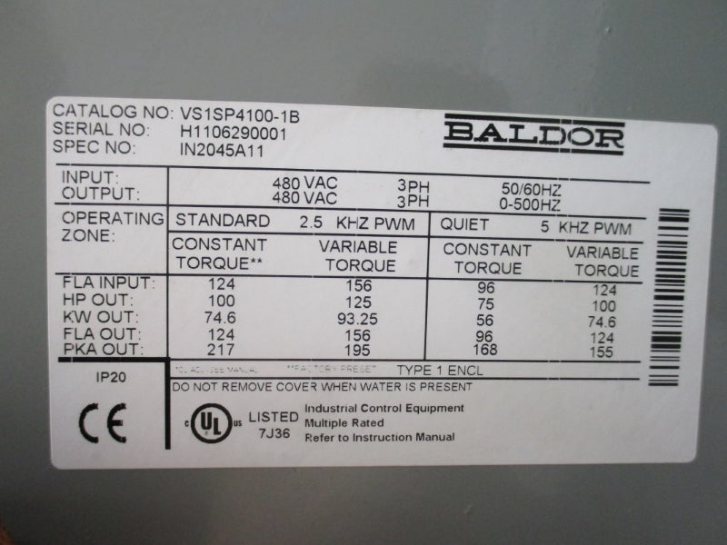 BALDOR VS1SP4100-1B 480VAC 156A NSNP