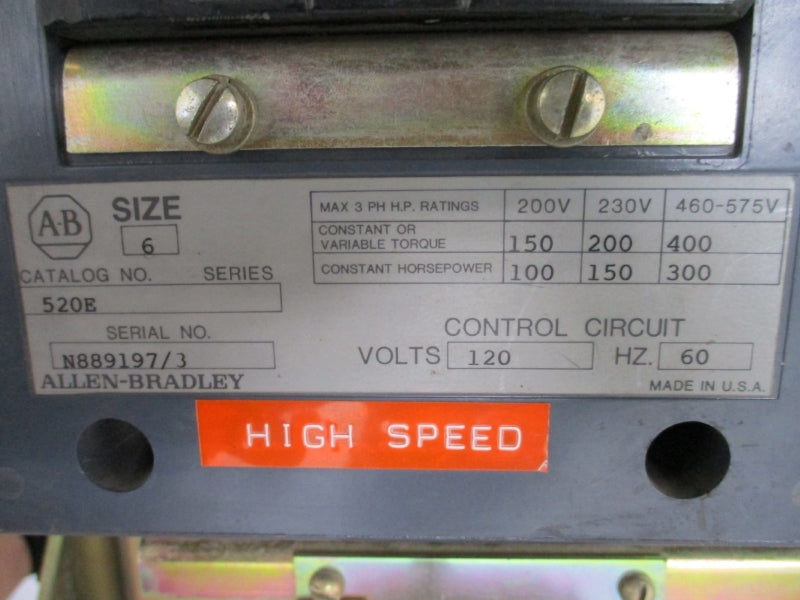 ALLEN BRADLEY 520E SIZE 6 REVERSING STARTER 120V NSNP