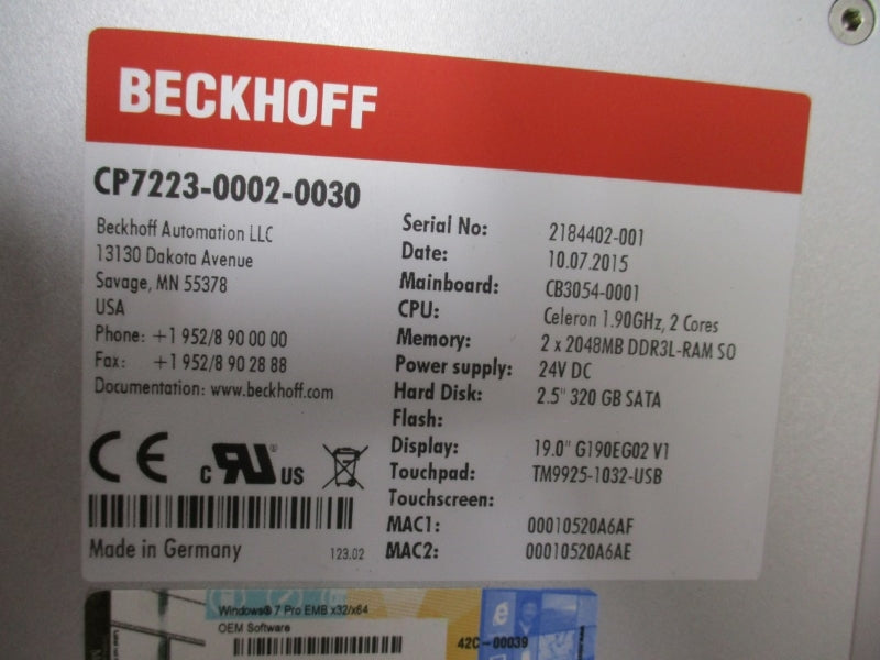 BECKHOFF CP7223-0002-0030 24VDC NSMP