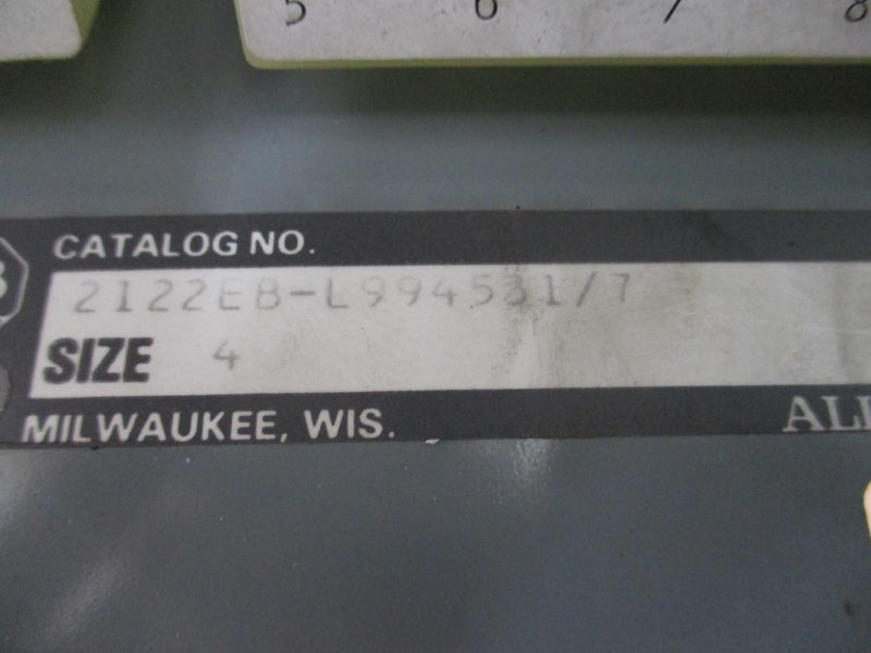 ALLEN BRADLEY SIZE 4 MCC BUCKET 2122EB-L994531/7 SER. H 480V NSNP