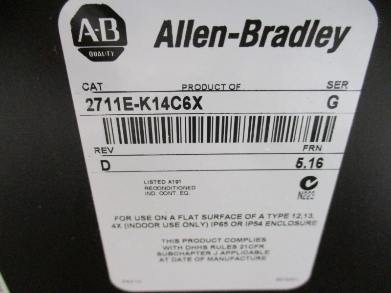 ALLEN BRADLEY 2711E-K14C6X SER. G F/W 5.16 REMAN