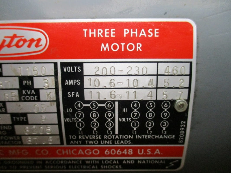 DAYTON 3N678 213T 3HP 200-230/460V 10.6-10.4/5.2A NSMP