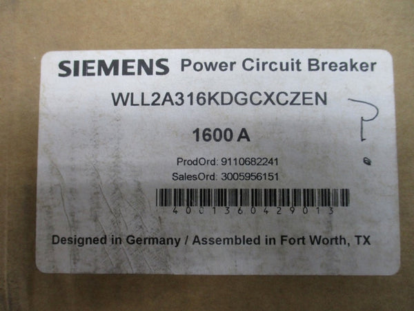 SIEMENS WLL2A316KDGCXCZEN 508VAC 1600A NSMP