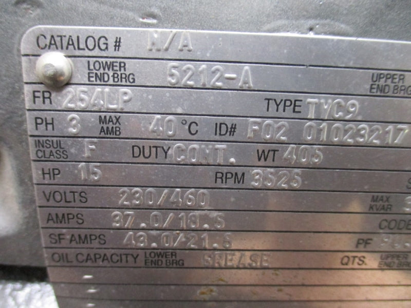 US MOTORS 640287 254LP 15 HP 230/460V 37.0/18.5A NSNP