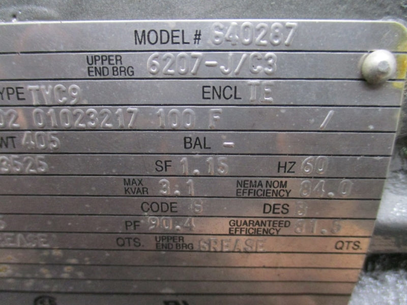 US MOTORS 640287 254LP 15 HP 230/460V 37.0/18.5A NSNP