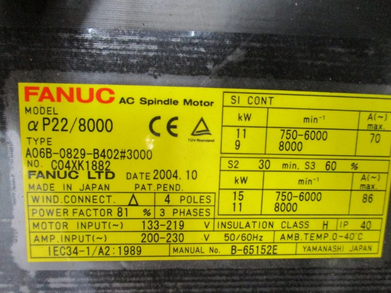 GE FANUC A06B-0829-B402#3000 200-230V 86A NSMP