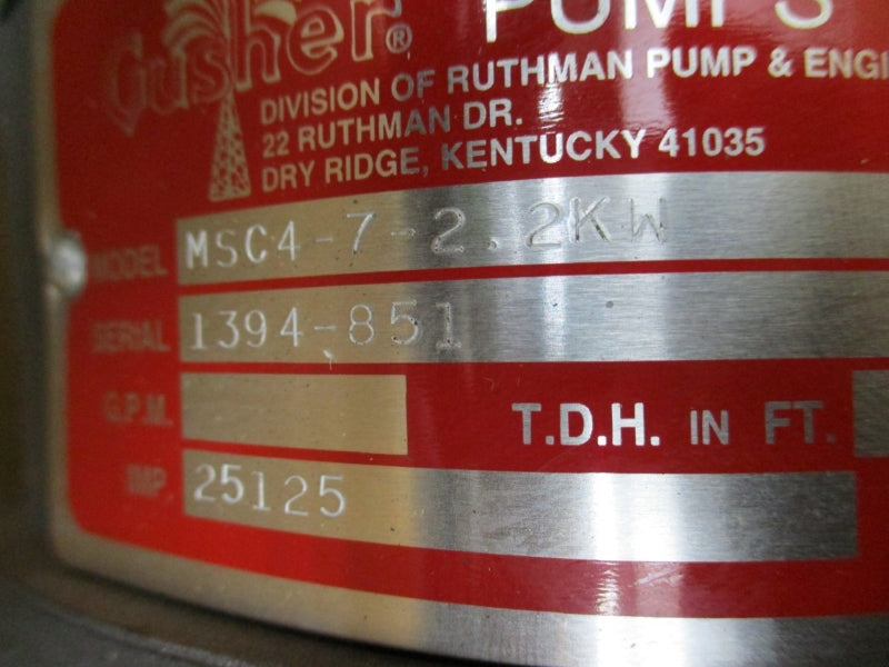 GUSHER PUMPS MSC4-7-2.2KW W/ 05E222W223G1 200-240/380-415V 8.4-8/4.65-4.6A NSMP