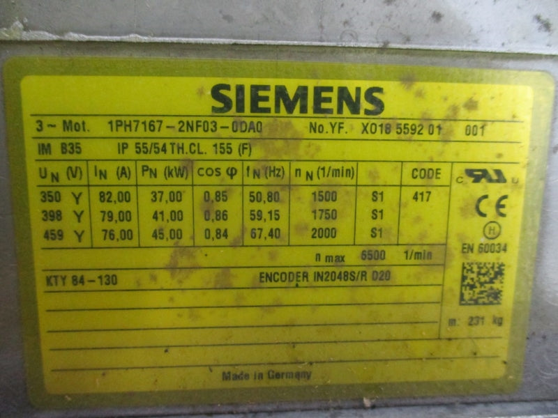 SIEMENS 1PH7167-2NF03-0DA0 459V 82.00A NSMP