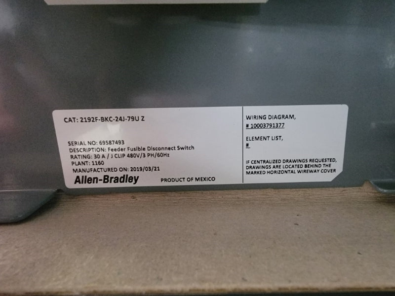 ALLEN BRADLEY 2192F-BKC-24J-79U SER. Z 480V 30A NSMP