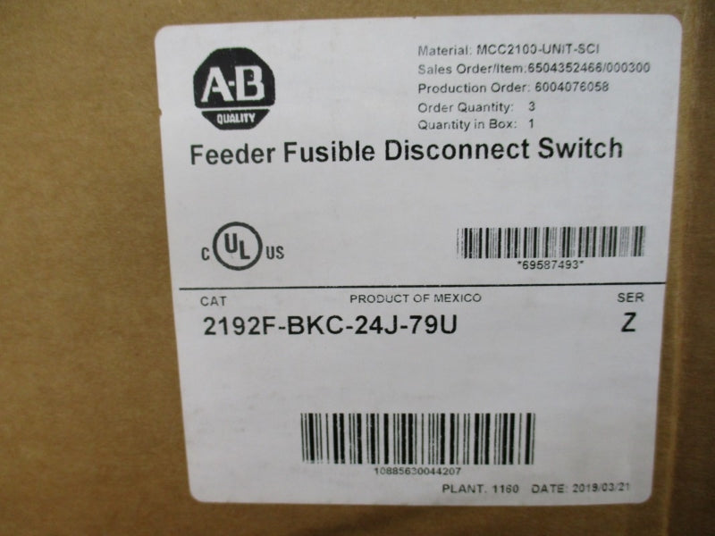 ALLEN BRADLEY 2192F-BKC-24J-79U SER. Z 480V 30A NSMP