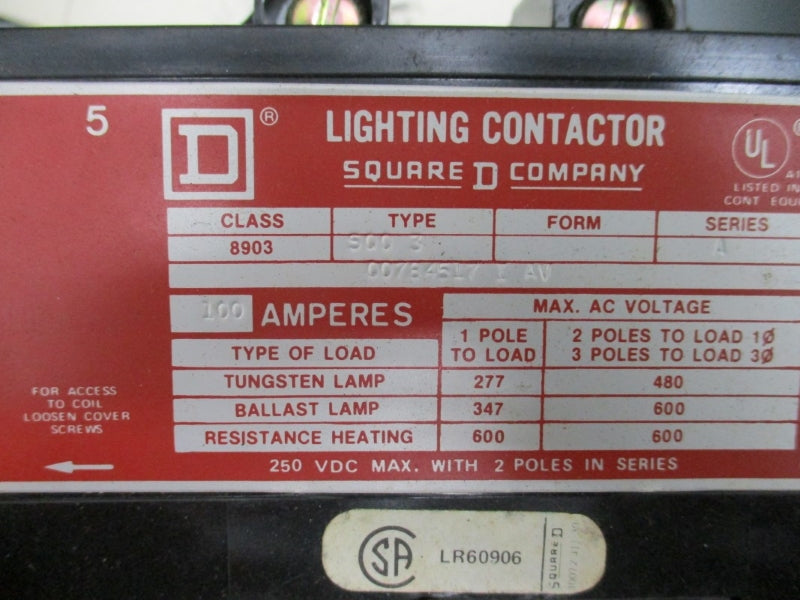 SQUARE D 8903SQH3 SER. A 600VAC 100A NSNP