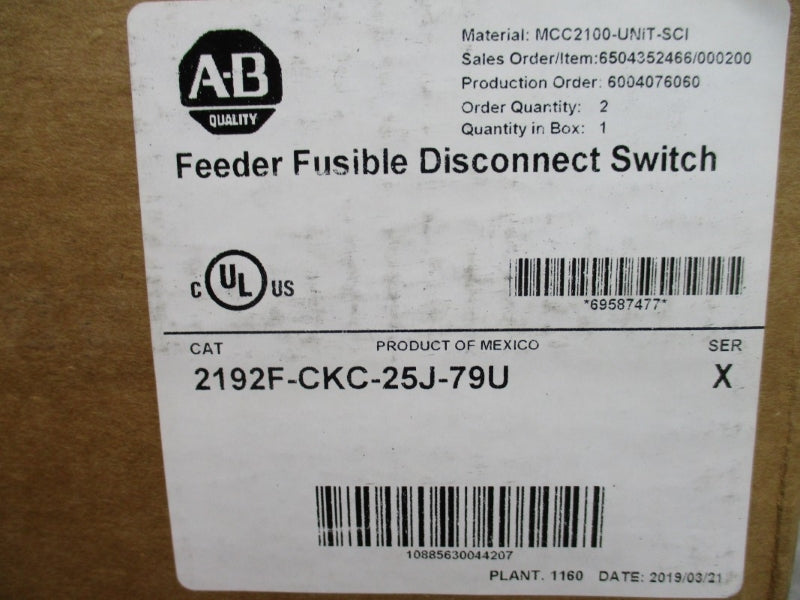 ALLEN BRADLEY 2192F-CKC-25J-79U SER. X 480V 60A NSMP