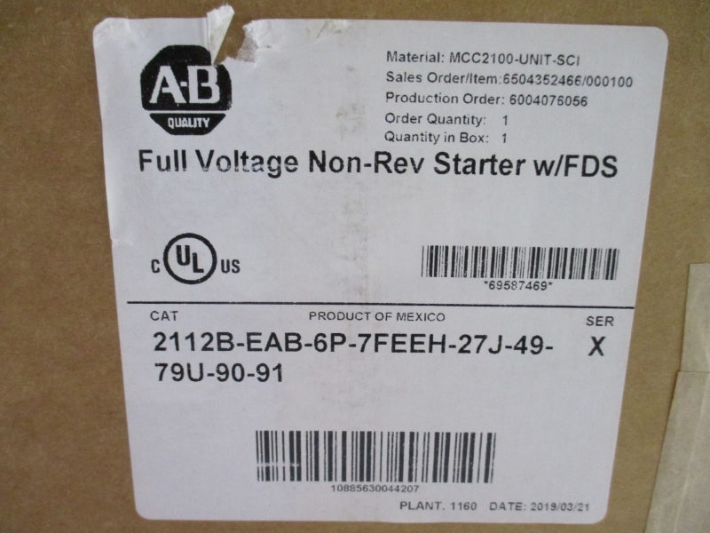 ALLEN BRADLEY 2112B-EAB-6P-7FEEH-27J-49-79U-90-91 SER. X 480V NSMP