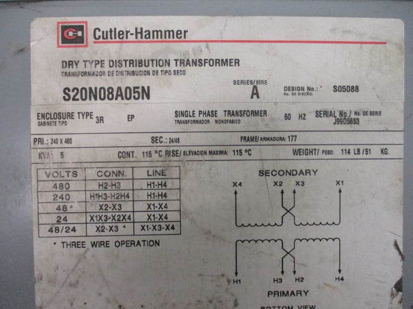 CUTLER HAMMER S20N08A05N SER. A 480V UNMP