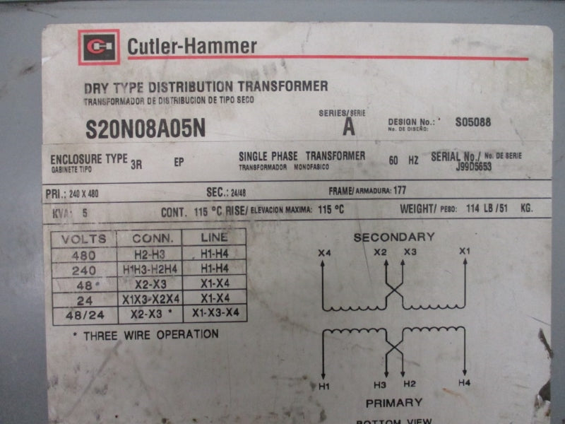 CUTLER HAMMER S20N08A05N SER. A 480V UNMP