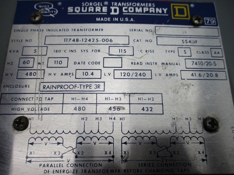 SQUARE D 11748-12425-006 5S40F 480V 41.6/20.8A NSNP