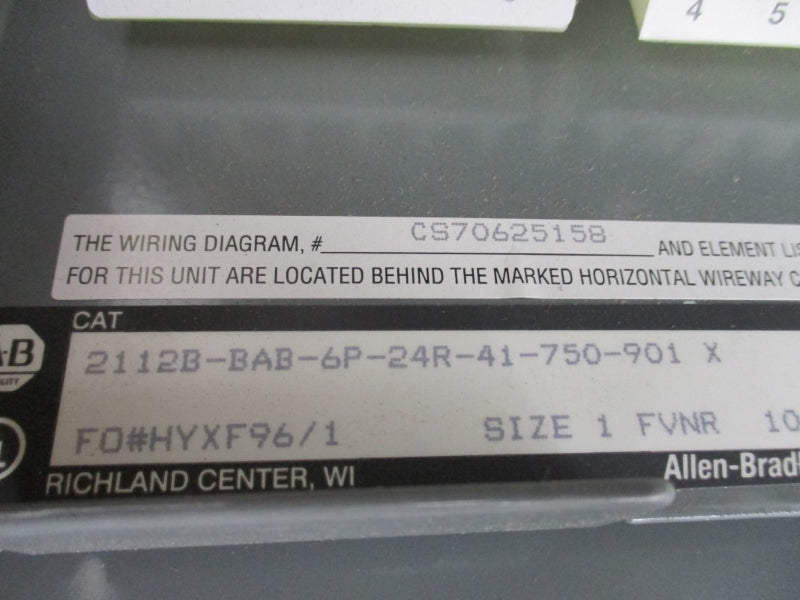 ALLEN BRADLEY 2112B-BAB-6P-24R-41-750-901 SER. X 480V NSMP