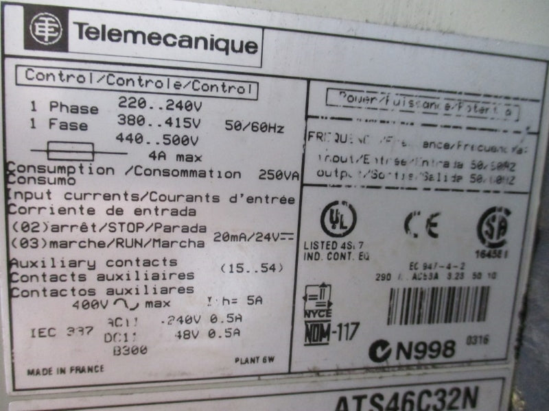 SQUARE D ATS46C32N 460V 320A NSNP