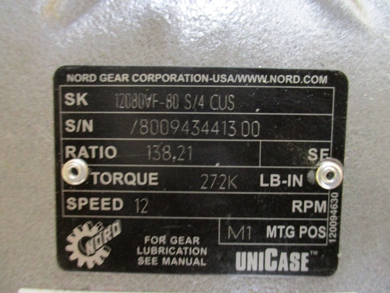 NORD GEAR SK12080VF-80S/4CUS NM33211502/0920-SYST.DV155J 230/460V 2.70/1.35A NSMP