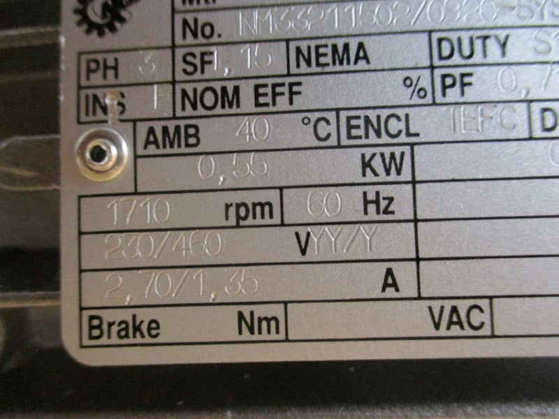 NORD GEAR SK12080VF-80S/4CUS NM33211502/0920-SYST.DV155J 230/460V 2.70/1.35A NSMP