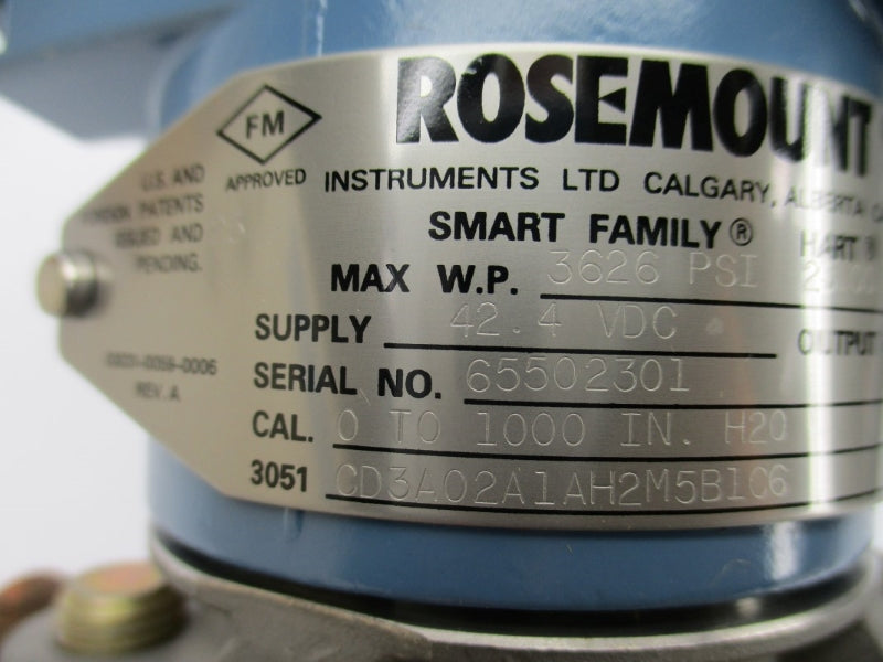ROSEMOUNT 3051CD3A02A1AH2M5B1C6 42.4VDC 3626PSI NSMP