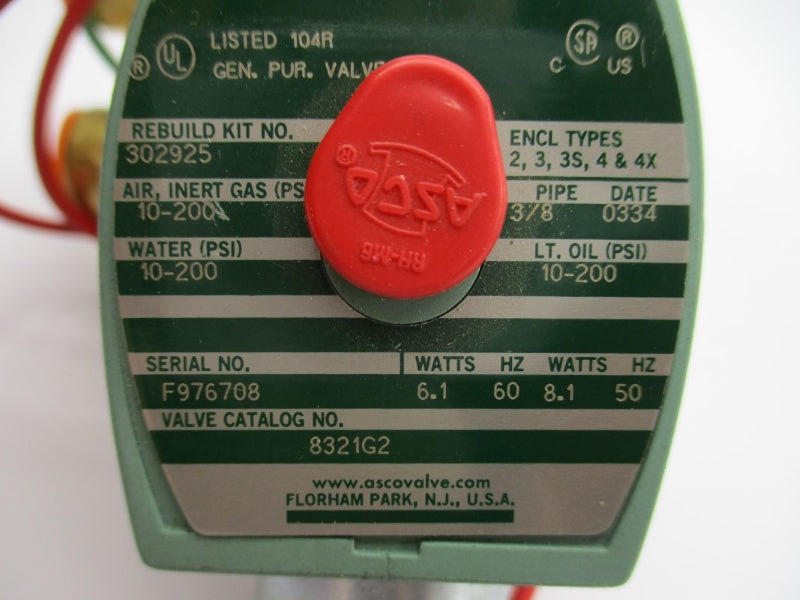 ASCO 8321G2 110/120V 10-200PSI 3/8" NSNP