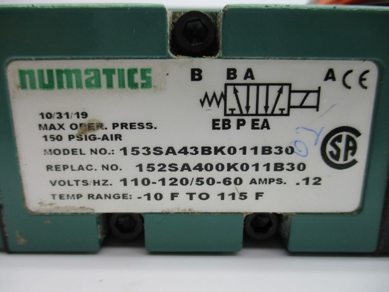 NUMATICS 153SA43BK011B30 110-120V .12A 150PSI NSNP