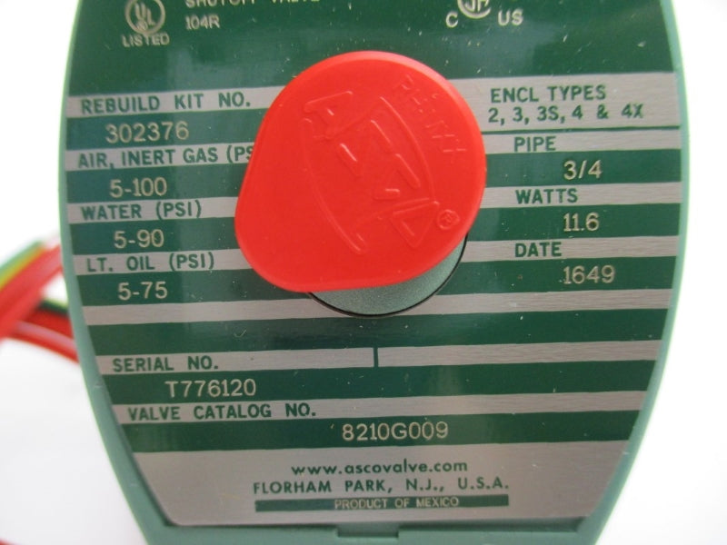 ASCO 8210G009 24VDC 5-100PSI 3/4" NSMP