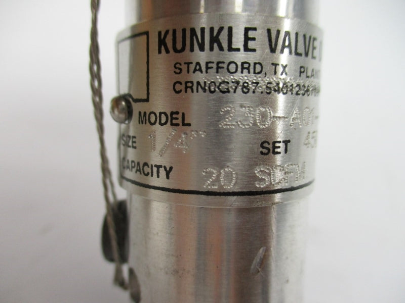 KUNKLE VALVE 0230-A01-NC0450 450PSI 1/4" NSMP