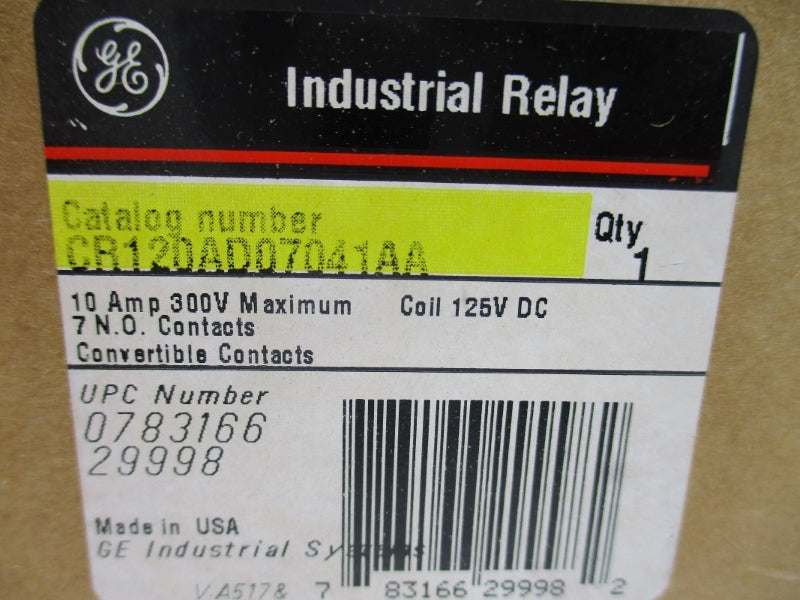 GENERAL ELECTRIC CR120AD07041AA 125VDC 10A NSMP